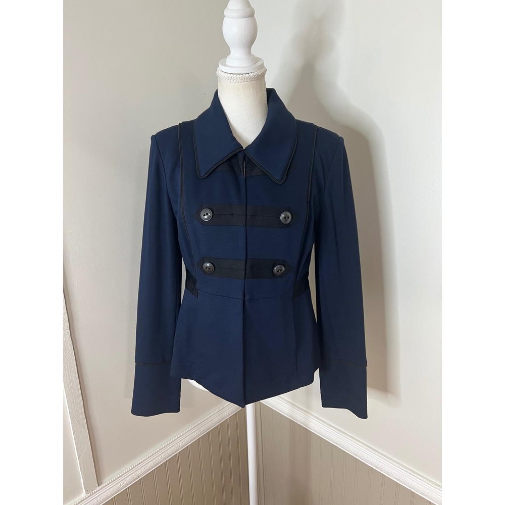 Cabi Navy Blue Military Jacket Grosgrain Trim Cadet Blazer Women Small